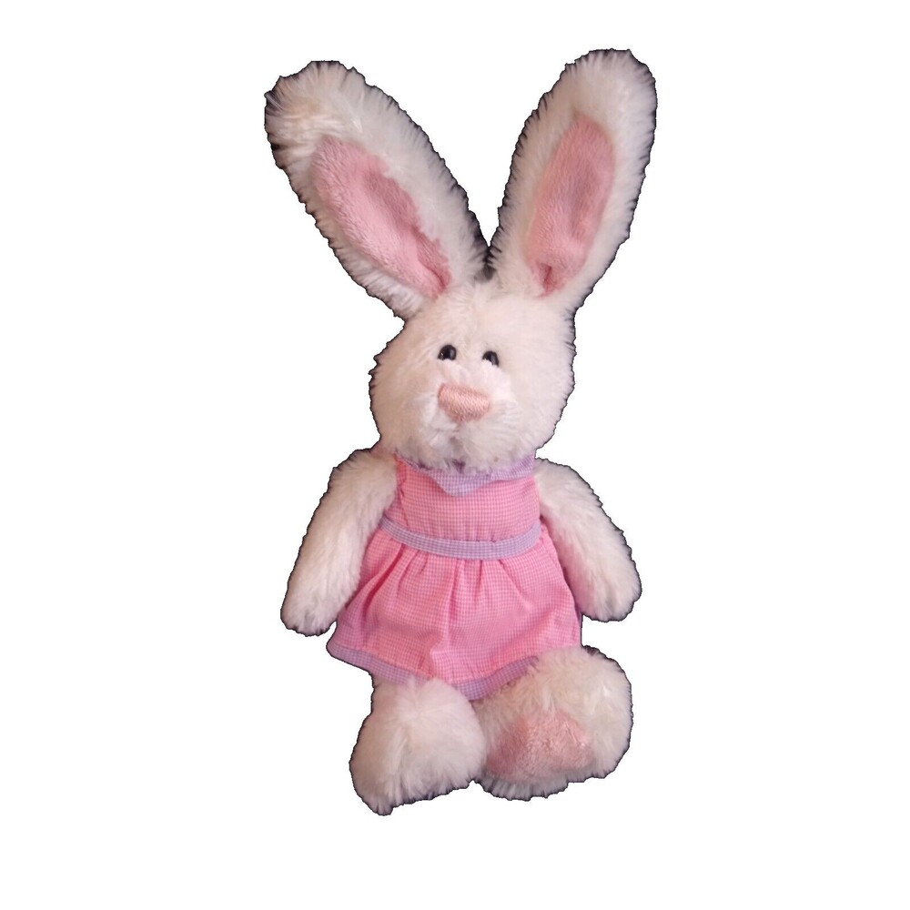 Vintage Gund White Bunny Plush Stuffed Animal in Pink Dress Peaches 36248